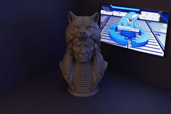 Native American with Wolf Headdress 3D Model